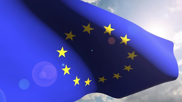 European Union Flag Fluttering Gracefully Against the Open Sky