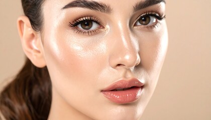 Fototapeta premium Close-up of a woman's face, showcasing flawless skin