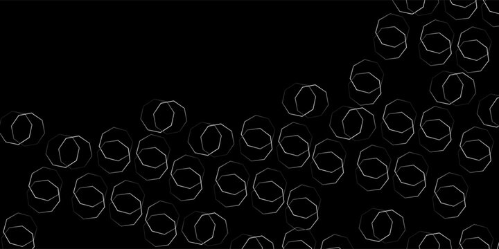 Abstract Black Background with White Outlined Heptagon Geometric Patterns
