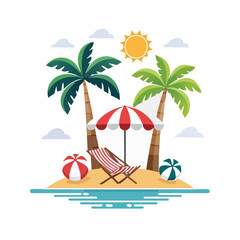 Obraz premium Tropical Island Paradise with Palm Trees and Beach Chair