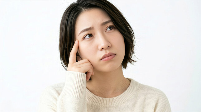 Thoughtful Japanese Woman Thinking with Concerned Expression