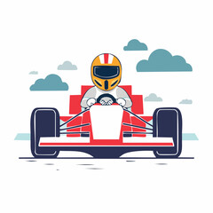 Obraz premium Cartoon Formula 1 Racer Driving a Car