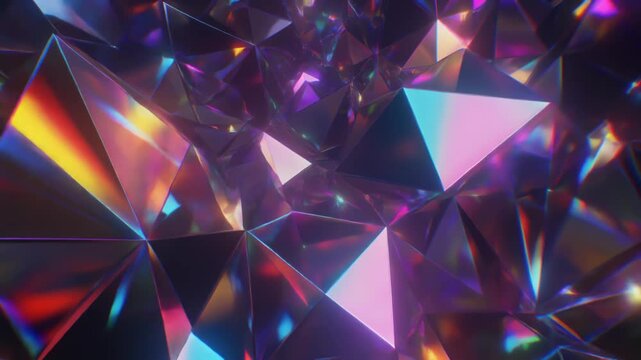 ビビッドな光彩が広がるクリアポリゴンの幻想的プリズム背景