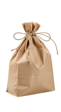 Brown Paper Gift Bag Tied With Twine Isolated Transparent Background