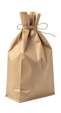 Brown Paper Gift Bag With Twine Bow Isolated Transparent Background