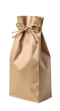 Brown Paper Gift Bag Tied With Twine Isolated On White Background