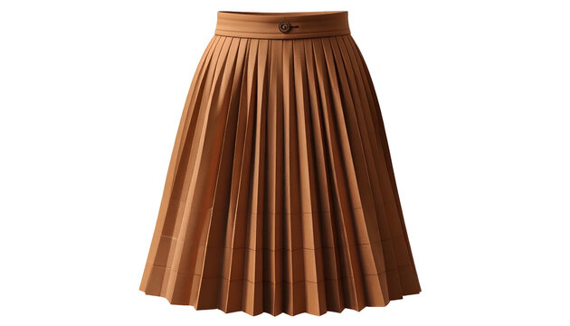 Brown Pleated Midi Skirt Isolated on White Background Fashion Apparel