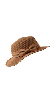 Brown Straw Fedora Hat Accessory with Ribbon Bow Isolated Transparent Background