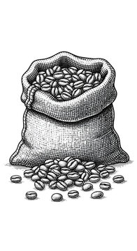 Burlap Sack Full Of Coffee Beans Spill Out Isolated White Background