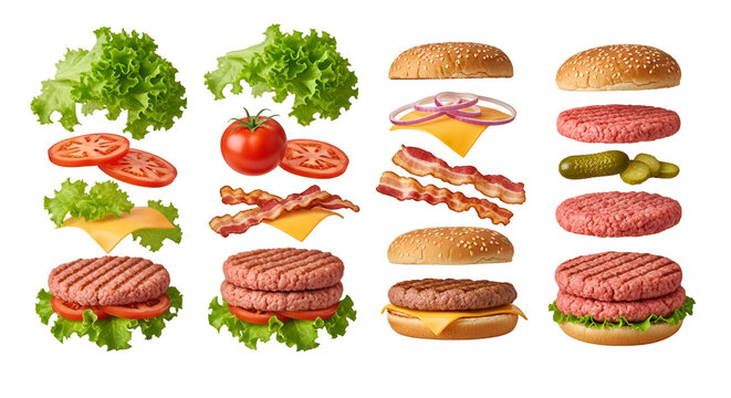 Burger Ingredients Isolated Transparent Background Delicious Fast Food