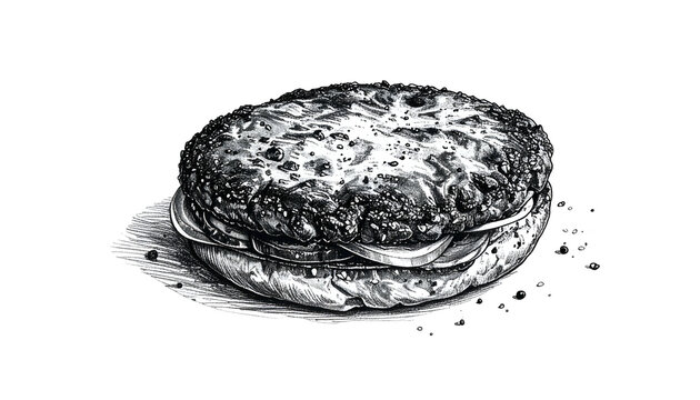 Burger Isolated Drawing Black White Sketch Fast Food Illustration Transparent Background
