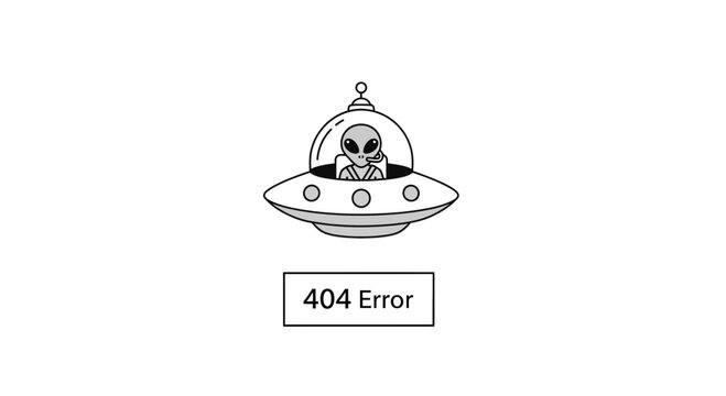 Alien in UFO Flying Saucer with 404 Error Message - Sci-Fi Technology Concept