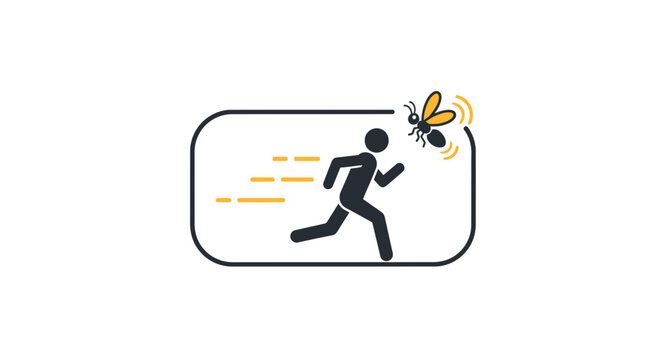 Man Running Away from Wasp Icon, Danger, Allergy, Insect Sting, Fear, Speed, Motion