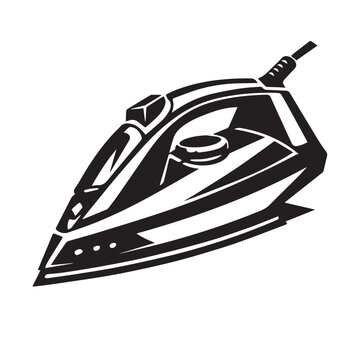 Vector illustration of a modern clothes iron designed as a simple logo icon, combining smooth shapes, practical function, and elegant minimalist visual style.