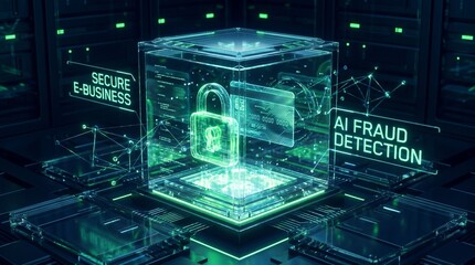 Fototapeta premium Futuristic Digital Security Cyber Security and AI Fraud Detection