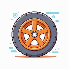 Fototapeta premium Cartoon Car Wheel with Orange Rim