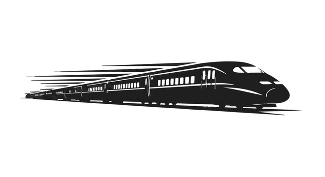 High-speed passenger train with motion blur lines depicts rapid transportation in this illustration.