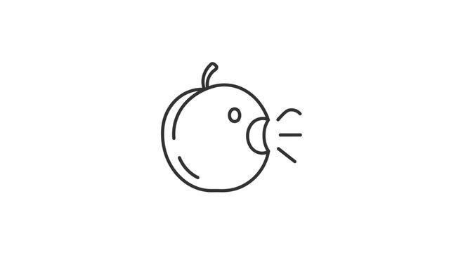 Cute cartoon peach character speaking or shouting with speech bubble icon, vector illustration