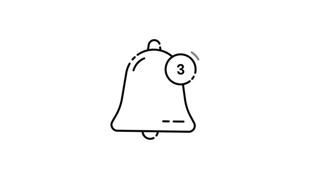 Animated Stroke Notification Icon with Ringing Bell and Number Badge