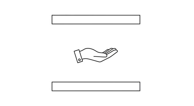 Open Hand Offering Support, Help, or Charity Between Two Horizontal Lines