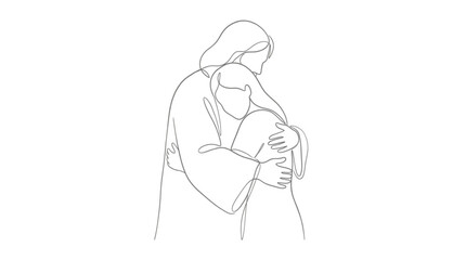 Fototapeta premium Minimalist Line Art Drawing of Jesus Christ Embracing and Comforting a Person for Religious or Spiritual Healing Design Projects