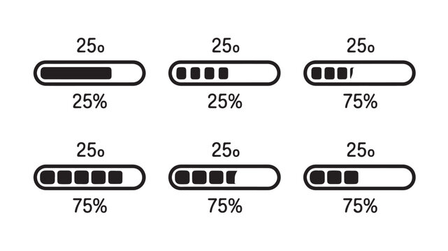 Set of loading bars progress indicators with percentage completion levels.