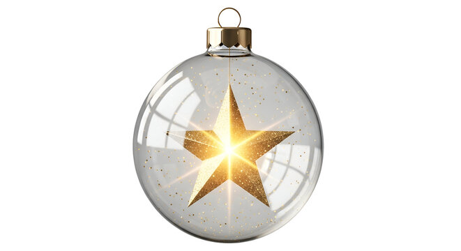 Clear Christmas Bauble Ornament With Golden Star Glitter Transparent Background