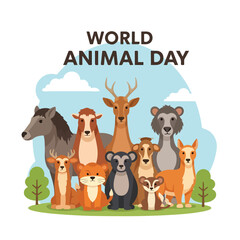 Obraz premium A colorful illustration of animals on World Animal Day