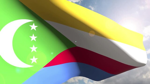 Comoros Flag Fluttering Gracefully Against the Open Sky