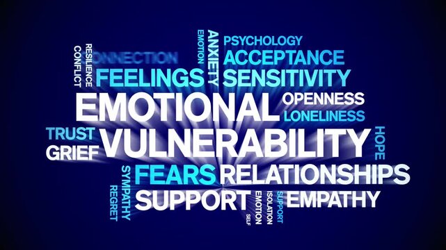 Emotional Vulnerability animated word cloud-text design animation tag kinetic typography seamless loop.