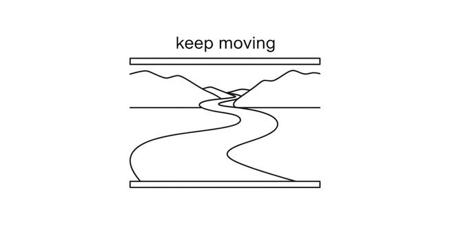 Keep Moving Abstract Landscape with Winding River and Mountains
