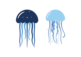 Two colorful jellyfish swimming in ocean water illustration © Anik