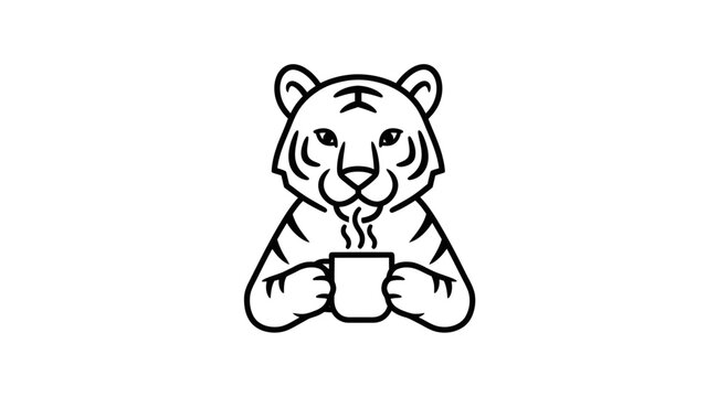 Cute Tiger Holding Coffee Mug with Steam, Animal Character, Vector Art