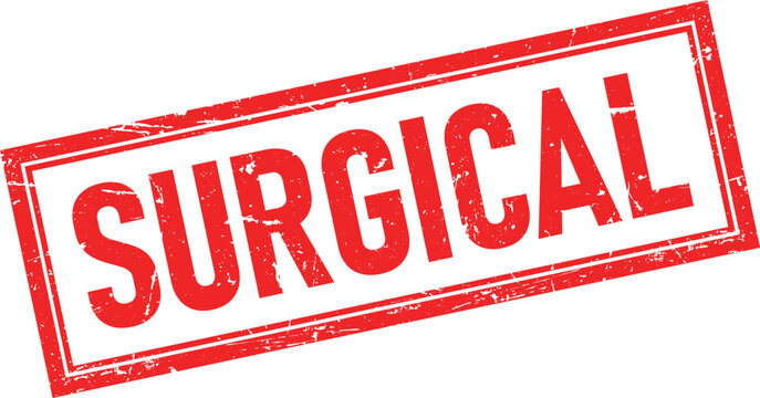 Red Surgical Text in Distressed Rectangular Rubber Stamp Illustration on White