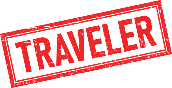 Red Distressed Traveler Text Rubber Stamp with Double Line Rectangle Border