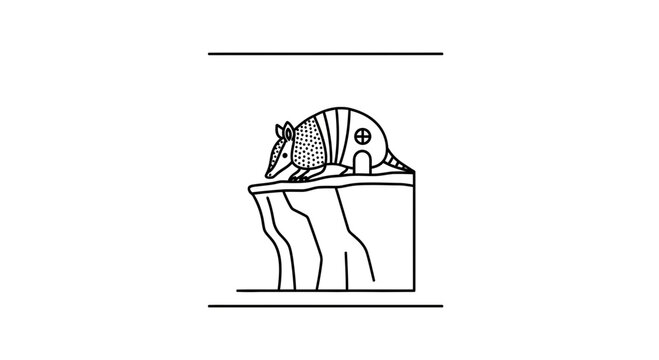 Armadillo on cliff edge, minimalist line art, unique animal illustration, nature concept