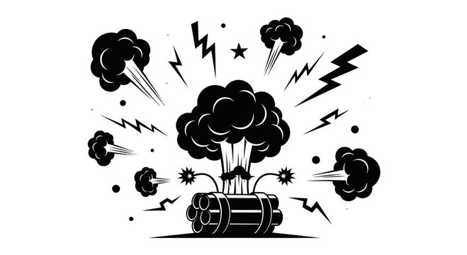 Comic style explosion with dynamite bundle and mushroom cloud