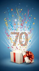 Fototapeta premium Seventy years burst forth in a cascade of color and confetti.