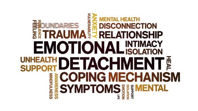 Emotional Detachment animated word cloud-text design animation tag kinetic typography seamless loop.