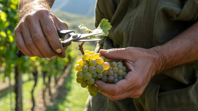 Winzer bei der Traubenpflege im Weinberg, Mosel
