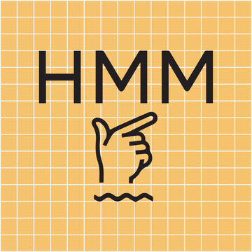 Thinking HMM text vector illustration with hand pointing and wavy line element