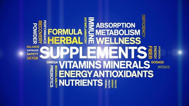 Supplements animated word cloud-text design animation tag kinetic typography seamless loop.