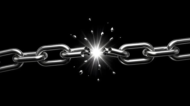 Broken Chain Symbolizing Failure, Weakness, or Breakthrough - Business Concept