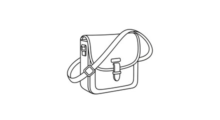 Obraz premium Hand-drawn sketch of a messenger bag with strap, isolated on white background.