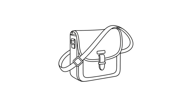 Hand-drawn sketch of a messenger bag with strap, isolated on white background.