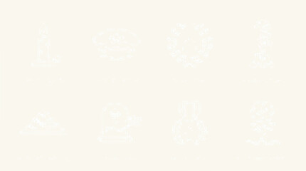 Fototapeta premium Abstract geometric patterns with floral elements, white on cream background, minimalist design