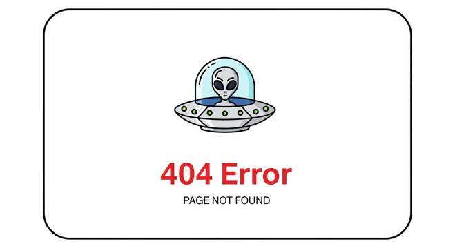 Alien in UFO Flying Saucer with 404 Error Page Not Found Message