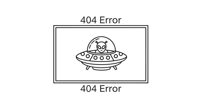 Alien UFO 404 Error Page Not Found Concept, Funny Glitch Message
