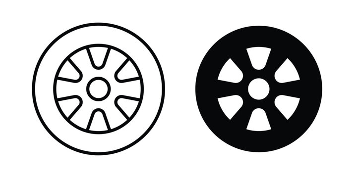 Car wheel icon outlined. Black clipart icons set