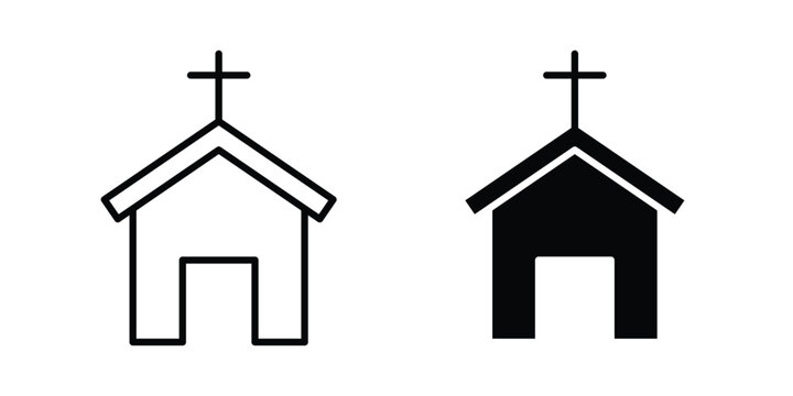 Church icon outlined. Black clipart icons set